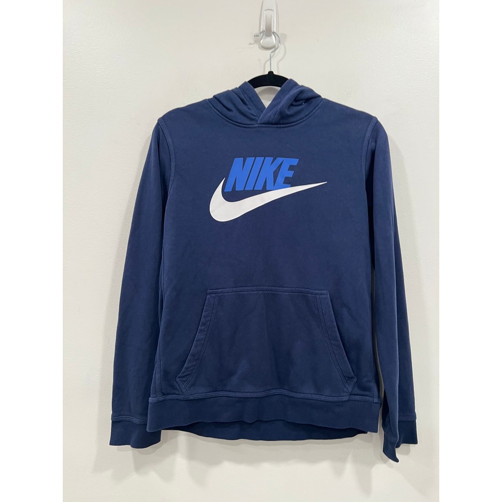 Nike Futura Hoodie Fleece Pullover Kids XL Navy Blue Logo Sweatshirt